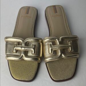 Sam Edelman Irina Metallic Gold Chain-Link Slide Sandals 6